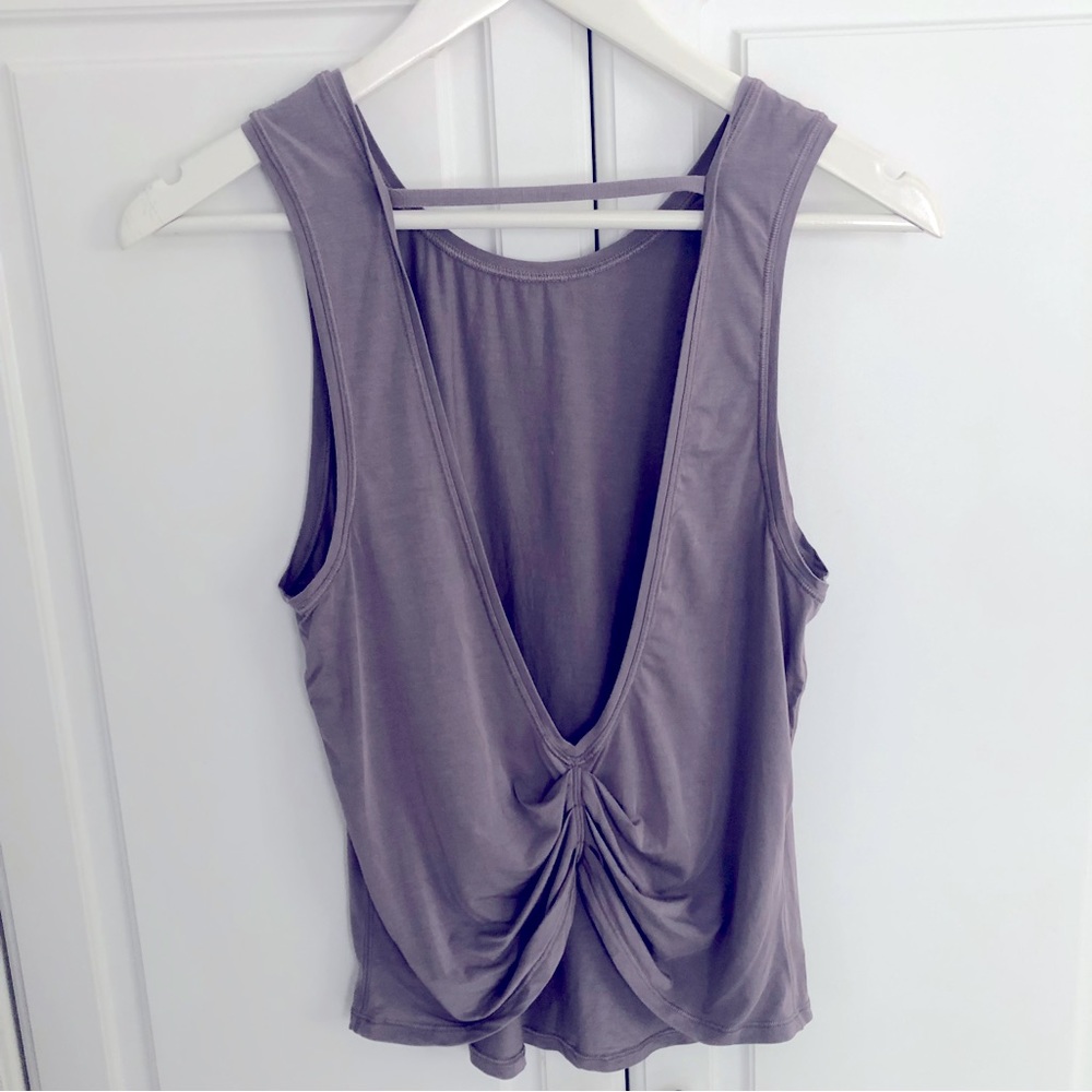 Lululemon Cinched Back Tank Grey Back Cut Out Yoga Workout Top Athleisure Soft *